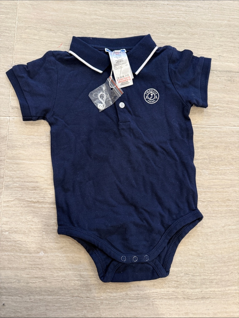 Jacadi Navy Polo Onesie with White Trim 36M